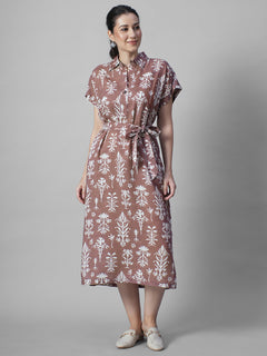 Women's Rust Linen Viscose Relax Fit Dress