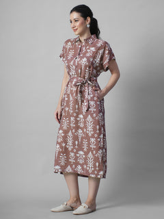Women's Rust Linen Viscose Relax Fit Dress