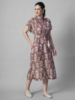 Women's Rust Linen Viscose Relax Fit Dress