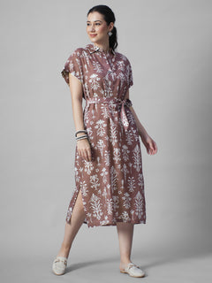 Women's Rust Linen Viscose Relax Fit Dress
