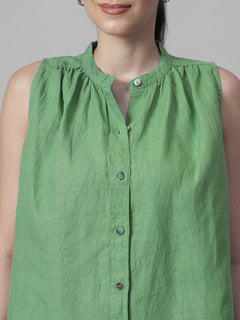 Women's Green 100% Linen Regular Fit Blouse