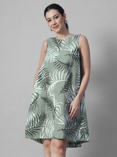Women's Sage Linen Viscose Regular Fit Dress
