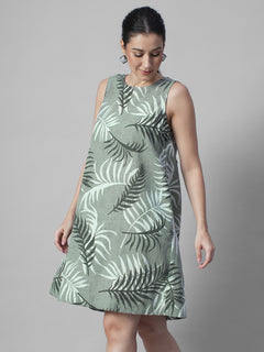 Women's Sage Linen Viscose Regular Fit Dress