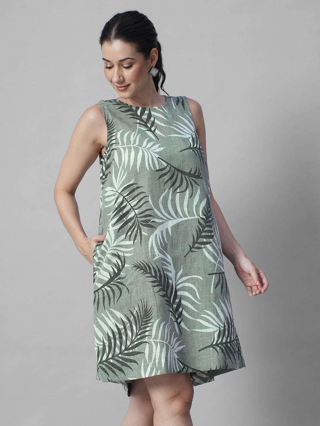 Women's Sage Linen Viscose Regular Fit Dress