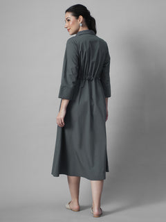 Women's Grey Cotton Lycra Regular Fit Dress