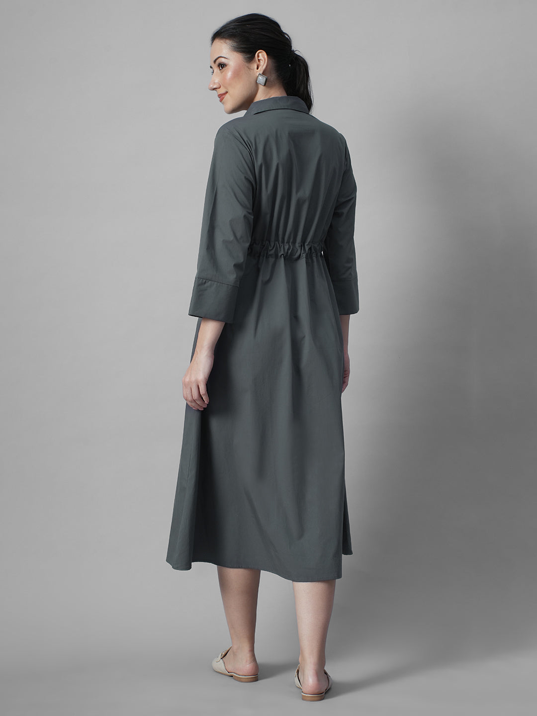 Women's Grey Cotton Lycra Regular Fit Dress
