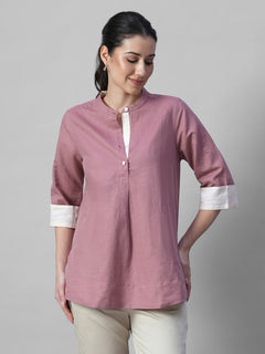 Women's Peach Linen Cotton Regular Fit Blouse