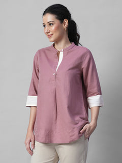 Women's Peach Linen Cotton Regular Fit Blouse