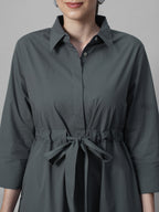 Women's Grey Cotton Lycra Regular Fit Dress