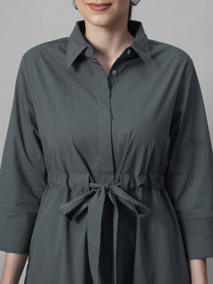 Women's Grey Cotton Lycra Regular Fit Dress