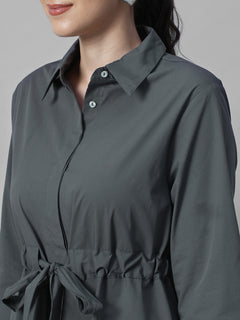 Women's Grey Cotton Lycra Regular Fit Dress