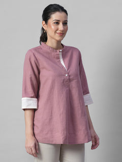 Women's Peach Linen Cotton Regular Fit Blouse