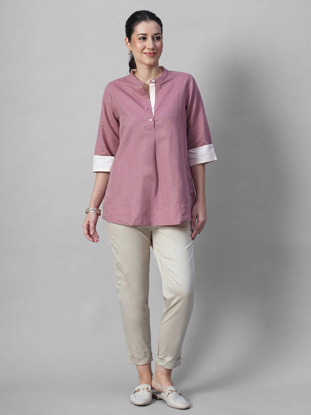 Women's Peach Linen Cotton Regular Fit Blouse