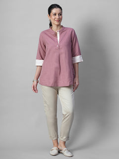 Women's Peach Linen Cotton Regular Fit Blouse