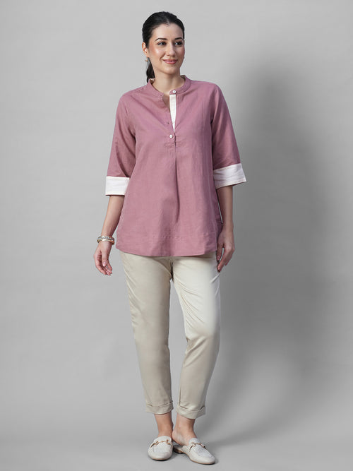 Women's Peach Linen Cotton Regular Fit Blouse