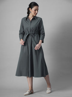 Women's Grey Cotton Lycra Regular Fit Dress