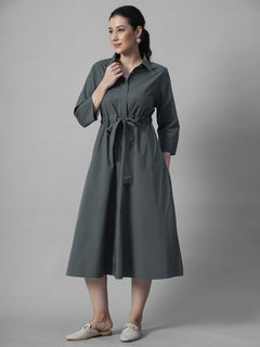 Women's Grey Cotton Lycra Regular Fit Dress
