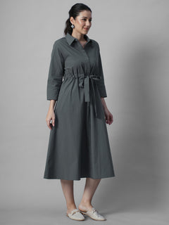 Women's Grey Cotton Lycra Regular Fit Dress