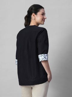 Women's Black Linen Cotton Regular Fit Blouse