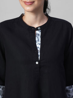 Women's Black Linen Cotton Regular Fit Blouse