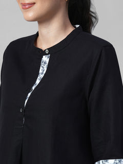 Women's Black Linen Cotton Regular Fit Blouse