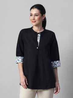 Women's Black Linen Cotton Regular Fit Blouse