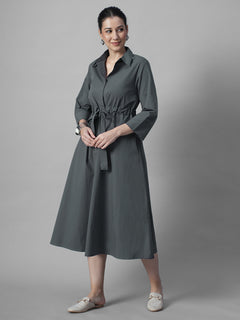 Women's Grey Cotton Lycra Regular Fit Dress