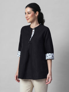 Women's Black Linen Cotton Regular Fit Blouse