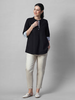 Women's Black Linen Cotton Regular Fit Blouse