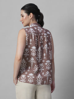 Women's Rust Tencel Linen Regular Fit Blouse
