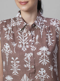 Women's Rust Tencel Linen Regular Fit Blouse