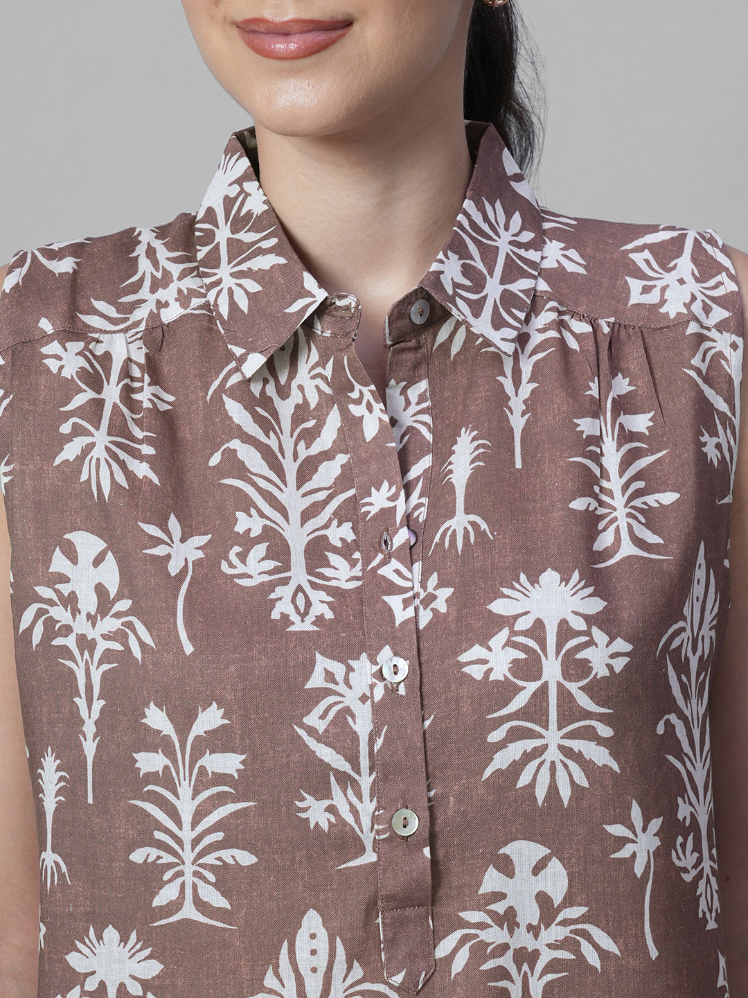 Women's Rust Tencel Linen Regular Fit Blouse
