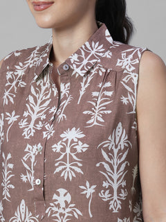 Women's Rust Tencel Linen Regular Fit Blouse