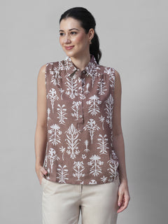 Women's Rust Tencel Linen Regular Fit Blouse