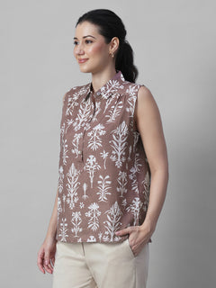 Women's Rust Tencel Linen Regular Fit Blouse
