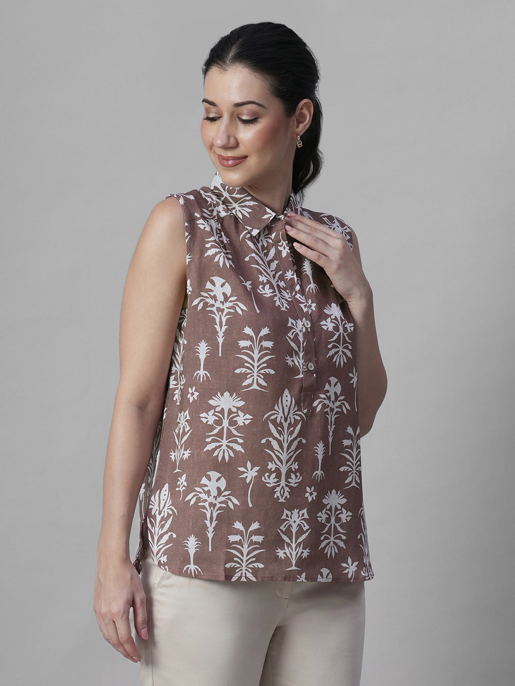 Women's Rust Tencel Linen Regular Fit Blouse