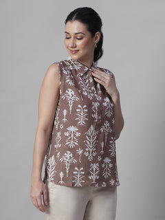 Women's Rust Tencel Linen Regular Fit Blouse