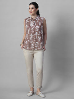 Women's Rust Tencel Linen Regular Fit Blouse
