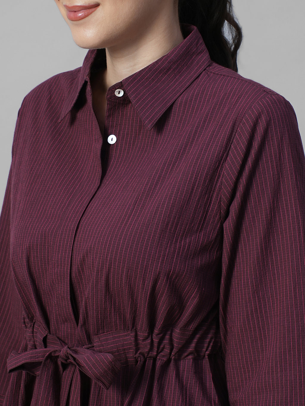 Women's Wine Cotton Lycra Regular Fit Dress