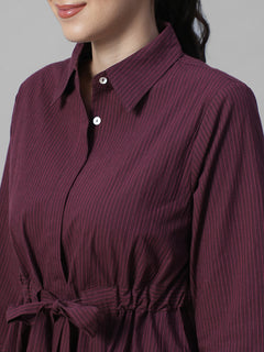 Women's Wine Cotton Lycra Regular Fit Dress