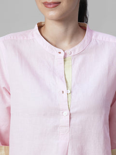 Women's Pink Linen Cotton Regular Fit Blouse