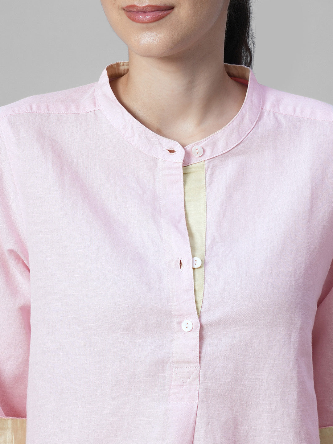 Women's Pink Linen Cotton Regular Fit Blouse