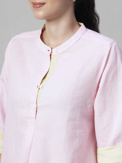 Women's Pink Linen Cotton Regular Fit Blouse