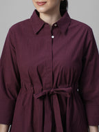 Women's Wine Cotton Lycra Regular Fit Dress