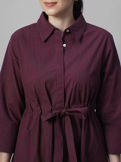 Women's Wine Cotton Lycra Regular Fit Dress