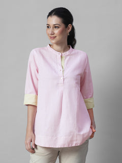 Women's Pink Linen Cotton Regular Fit Blouse