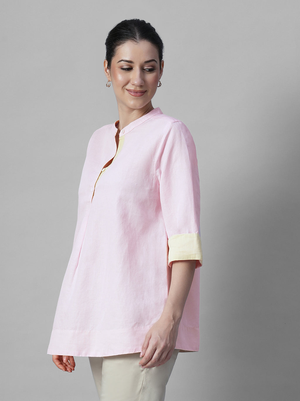 Women's Pink Linen Cotton Regular Fit Blouse