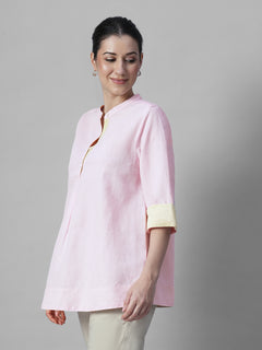 Women's Pink Linen Cotton Regular Fit Blouse