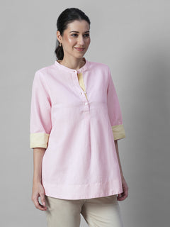 Women's Pink Linen Cotton Regular Fit Blouse