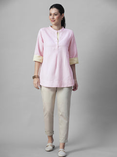 Women's Pink Linen Cotton Regular Fit Blouse